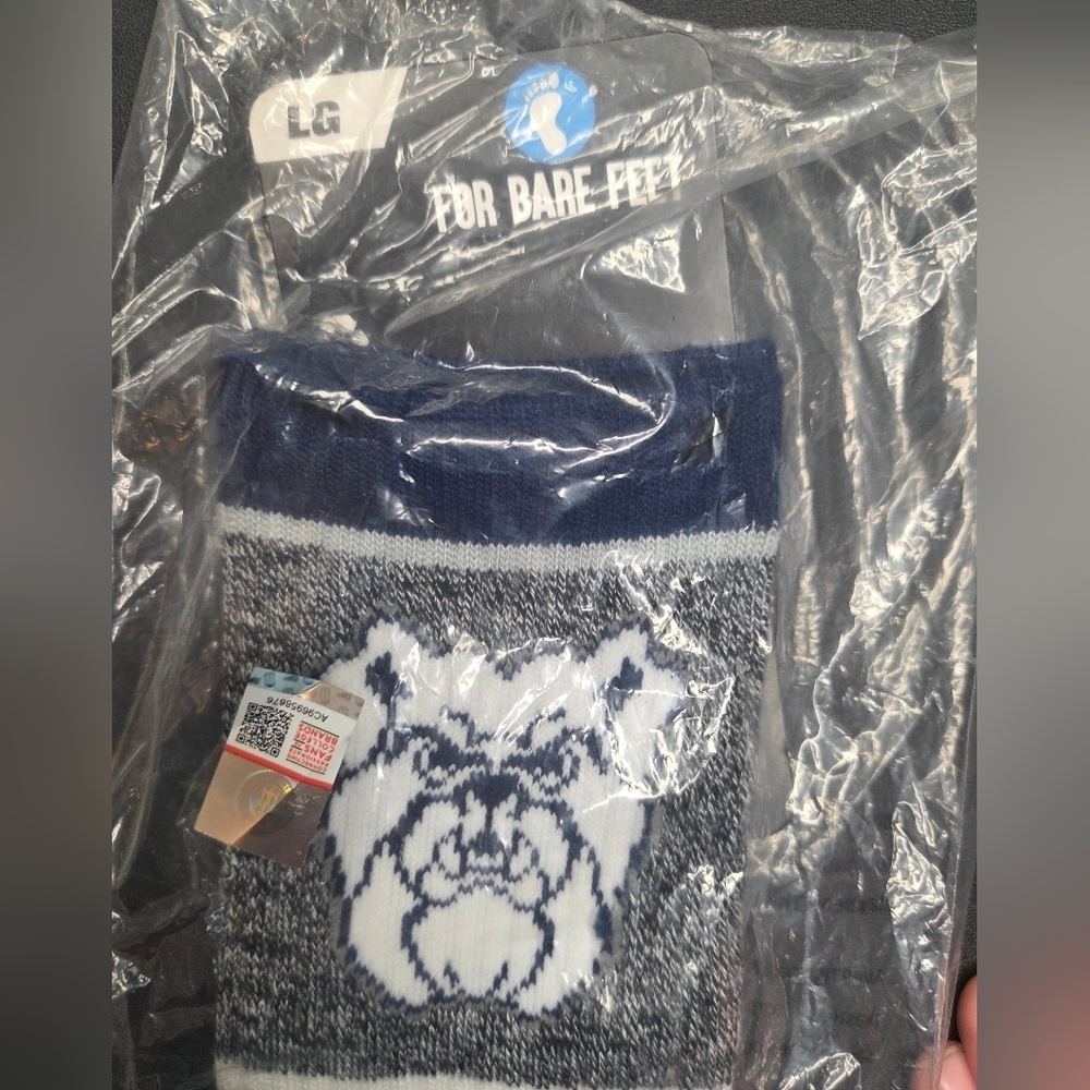 For Bare Feet Navy and Gray Butler Bulldog Socks, Size Large